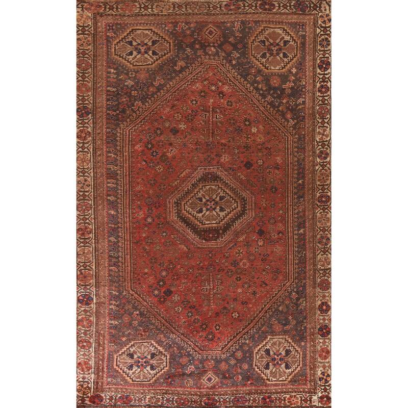 Vegetable Dye Tribal Qashqai Persian Rug Hand-knotted Wool Carpet - 5'2"x 8'5"