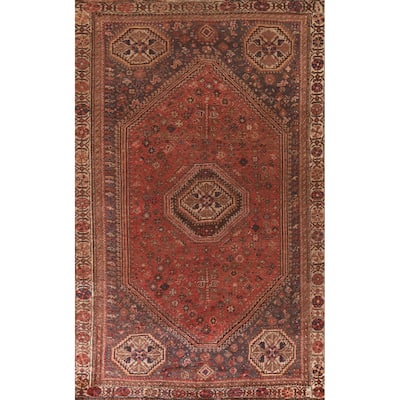 Vegetable Dye Tribal Qashqai Persian Rug Hand-knotted Wool Carpet - 5'2"x 8'5"