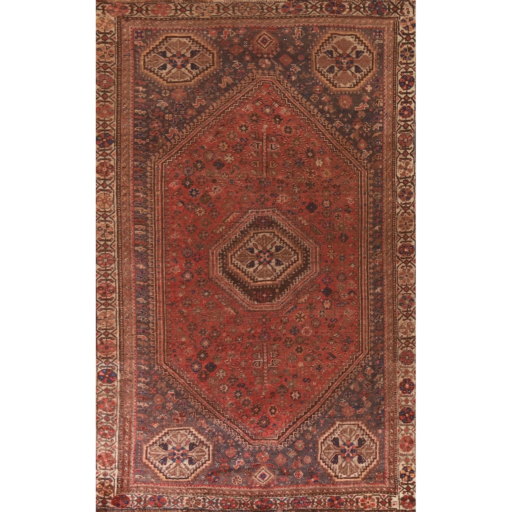 Vegetable Dye Tribal Qashqai Persian Rug Hand-knotted Wool Carpet - 5'2"x 8'5"