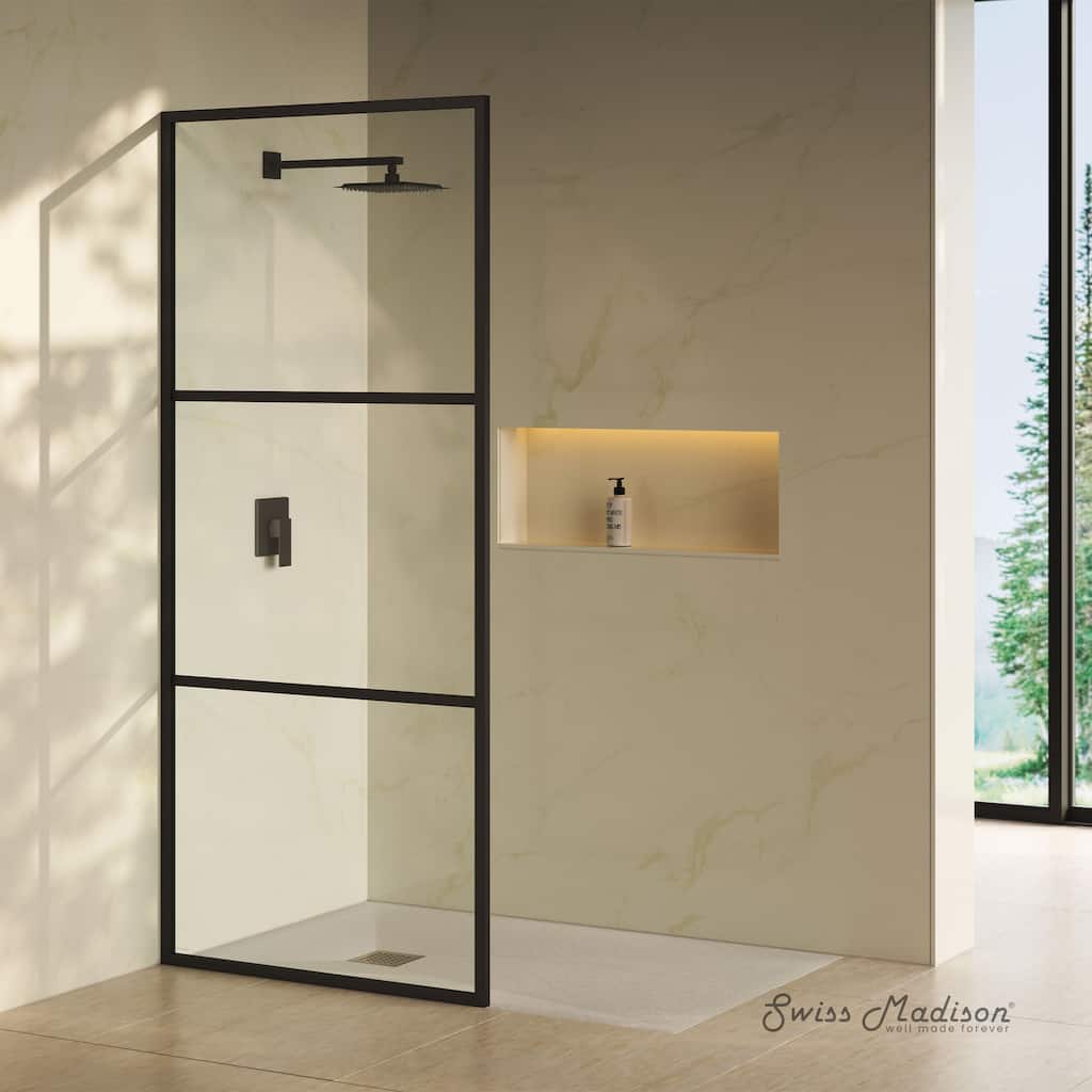 Claire 34 X 76 Framed Fixed 3/8 In. (10Mm) Clear Tempered Glass Shower Door With Black Matte Frame - 34 x 76