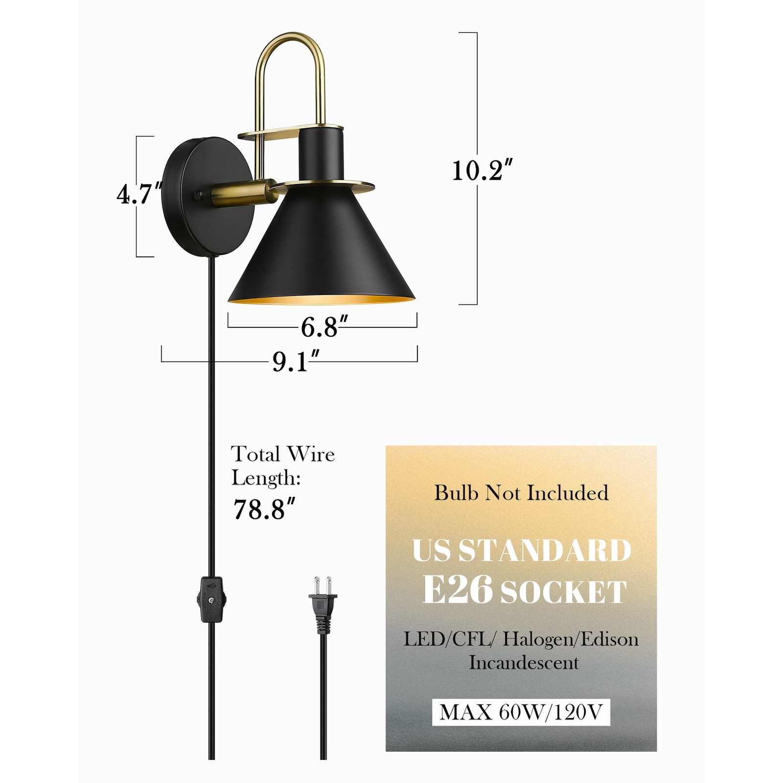 Plug in Wall Lamp Wall Sconce Lighting with Cord Industrial Wall Mounted Light Fixtures On Sale Bed Bath Beyond 36224733