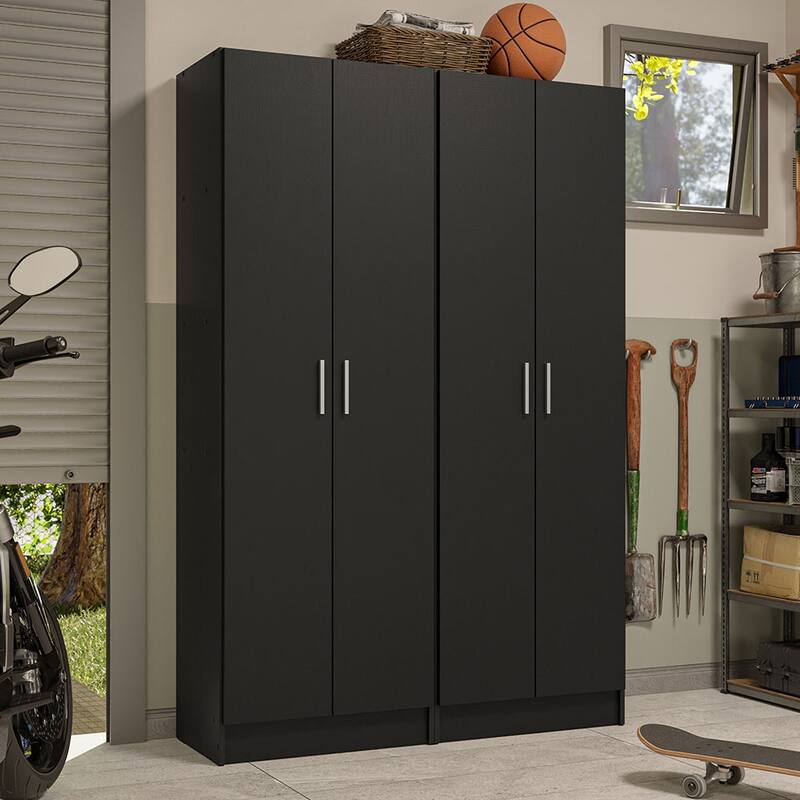 Madesa Garage Set 2 Pantry Storage Cabinet with 10 Utility Shelves 47"L Wooden Organization Unit for Garage - Black