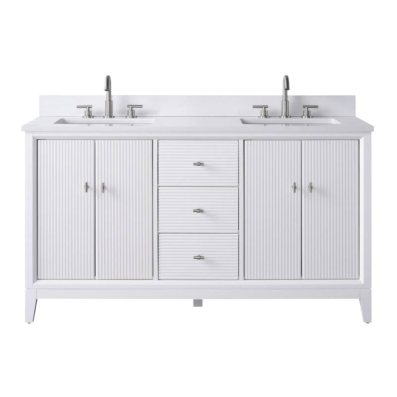 Vanity Art 60" Freestanding Bathroom Vanity with Engineered Marble Top and Sinks