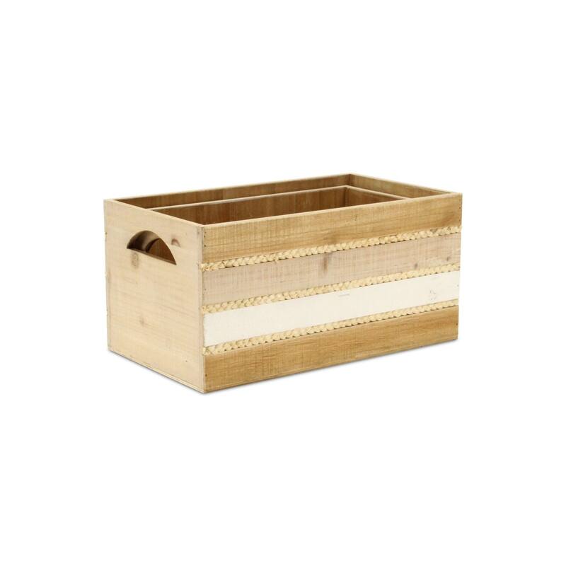 Tri Color Wooden Storage Crate Set - 16.5" - Brown and Gray - Set of 2