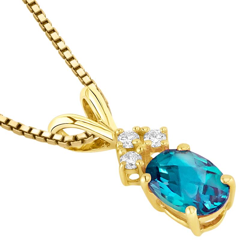1 ct Oval Shape Created Alexandrite and Diamond Pendant in 14k Yellow Gold