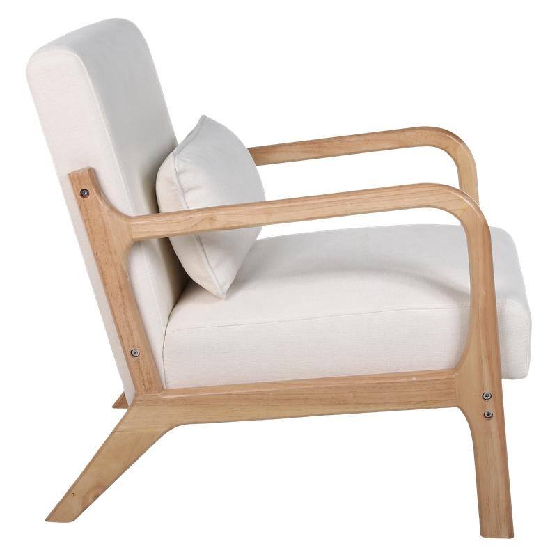 Mid-Century Modern Accent Chair with Solid Wood Frame and Detachable Lumbar Pillow for Living Room or Bedroom