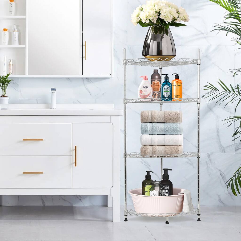 4-tier Silver Corner Rack Shelf Adjustable