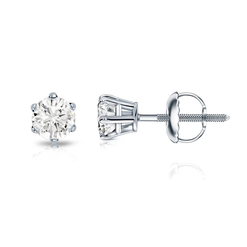 Auriya 1/4ctw Round Diamond Stud Earrings 14k Gold 6-Prong (J-K, I2-I3) - White