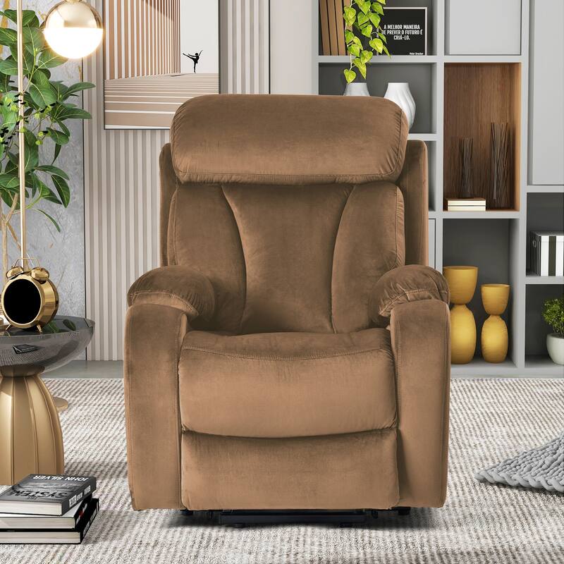 Electric Power Lift Recliner Chair with Side Pocket & Remote Control - Brown