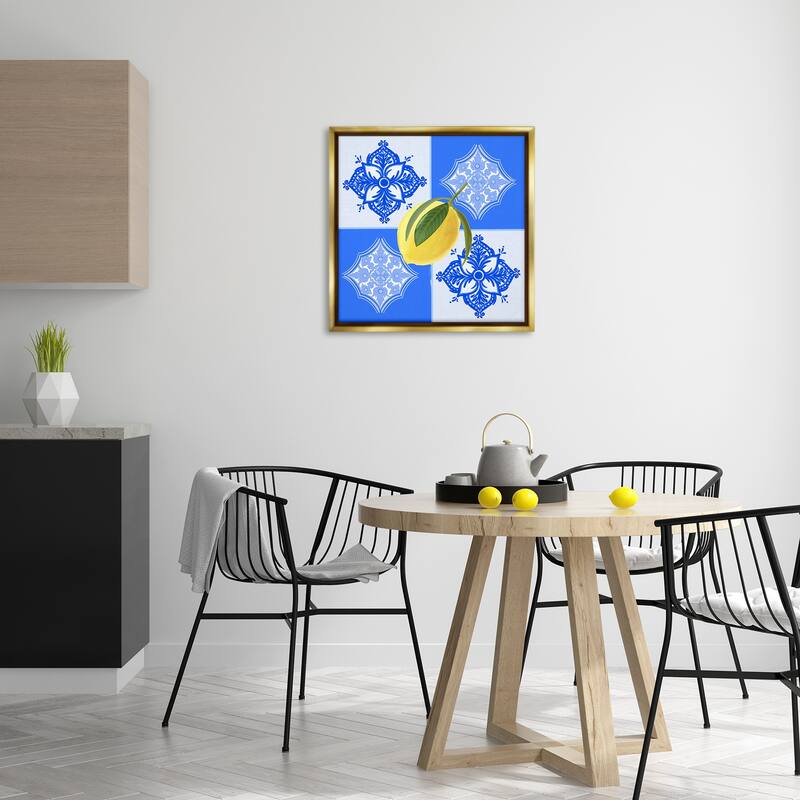 Stupell Lemon over Geometric Tiles Framed Floater Canvas Wall Art Design By Ashley Singleton