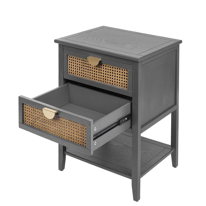 2-Drawer Nightstand Bed Side Table with Storage Cabinet End Table shelf Wood Side Table