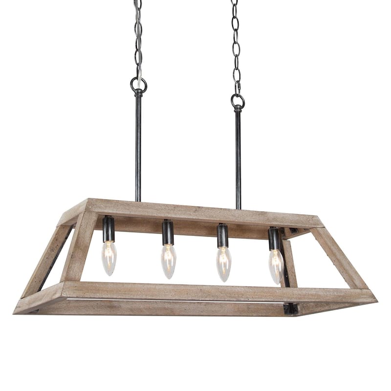 Farmhouse 4-Light Wood Linear Chandelier Island Lights for Dining Room - L28" xW12.2 "xH7.5"