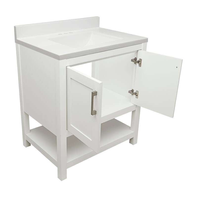 Taos 31" Bathroom Vanity with Cultured Marble Vanity Top Sink in White with White Basin