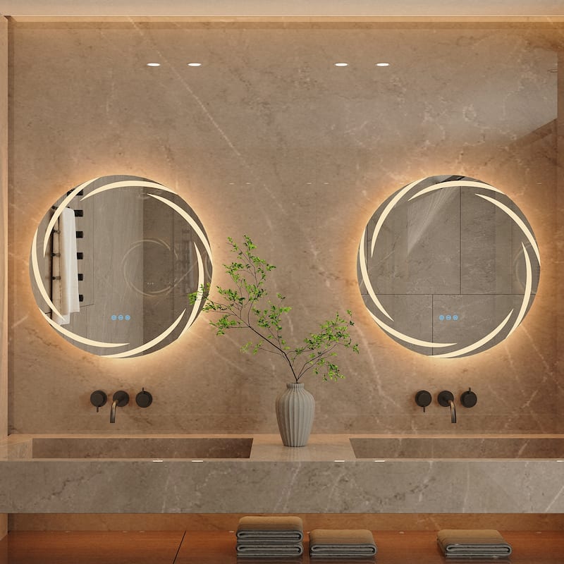 Waterproof LED Touch Light Bathroom Mirror Anti fog Vanity Dimmable - 24*24"
