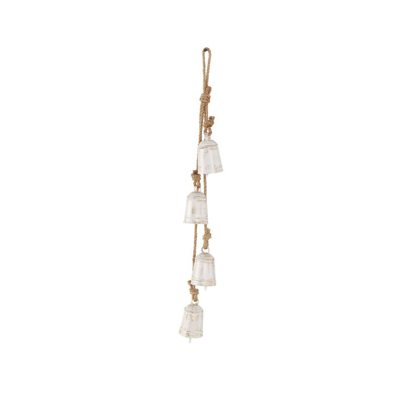 Metal Handmade Cluster Decorative Bells with 4 Bells on Jute Hanging Rope - Gold, Red, White, Black - Roche River Decor