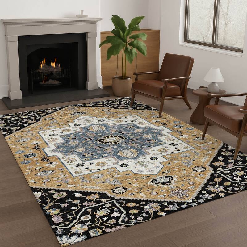 Machine Washable Indoor/ Outdoor Traditional Kolkata Chantille Rug