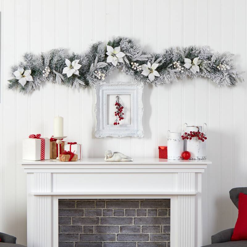 Christmas Garland 6Ft with Warm White Lights - Holiday Decor, Berry Accents, Artificial Evergreen - 72