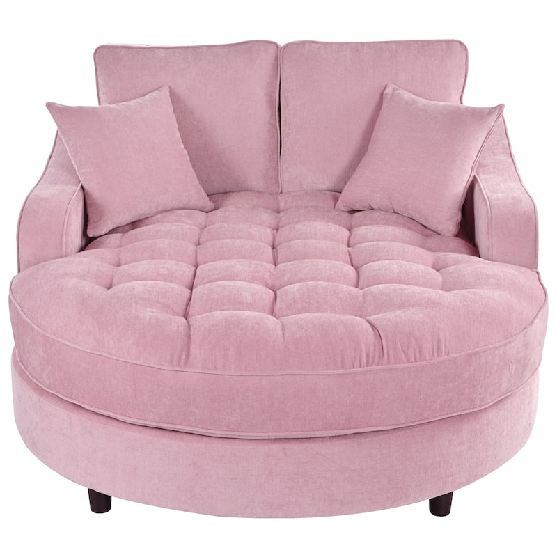 55" Modern Chaise Lounge Sofa Bed Upholstered Sofa Couch with Tufted Seat and Detachable Pillows for Living Room, Pink