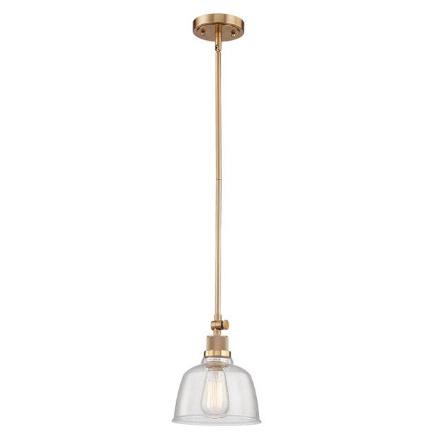 1 Light Pendant in Satin Gold with Clear Seedy Glass - Satin Gold - W:7.68*H:53.86