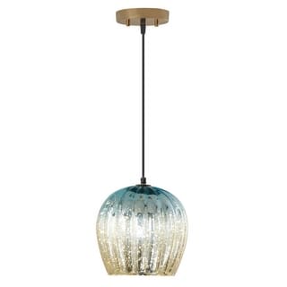 Diania River of Goods Teal and Gold Ombre Mercury Glass and Metal Globe Shade Pendant Light - 9'" x 9" x 13/63"