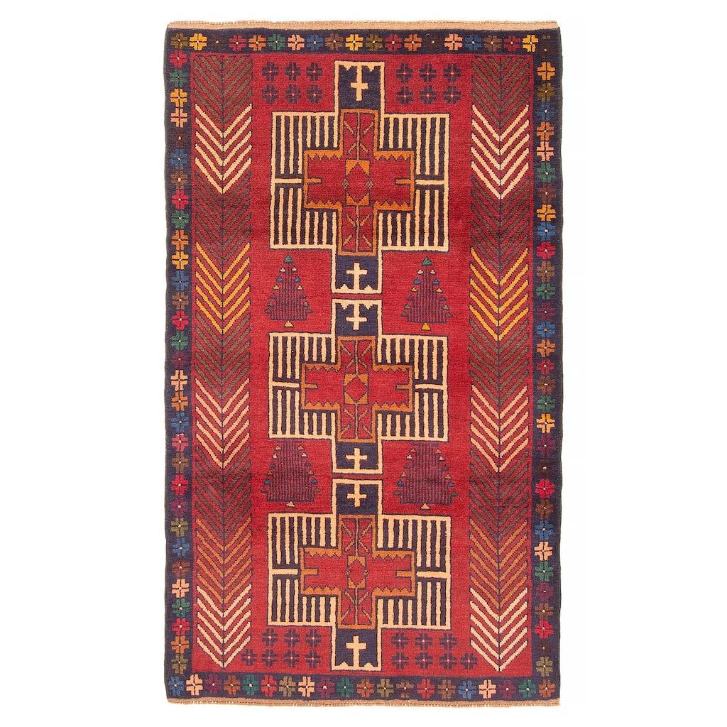 ECARPETGALLERY Hand-knotted Baluch Red Wool Rug - 3'9 x 6'4
