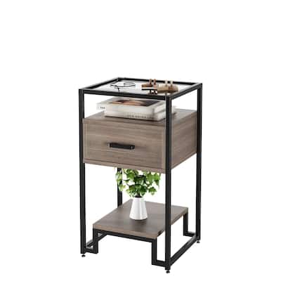 Nightstands with Storage Drawer, 3-Tier Shelving, Tempered Glass Top