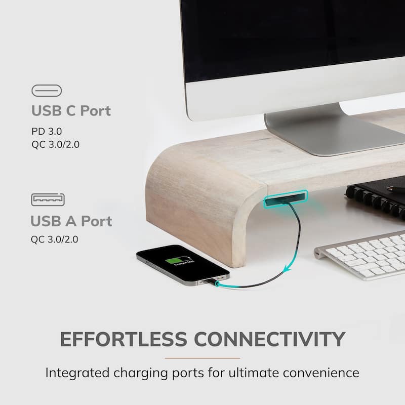 Jani Wood Monitor Stand Riser Desk - Ergonomic Design Stand, Desktop Organizer Table for Home, Office Workspace, Gaming Desk