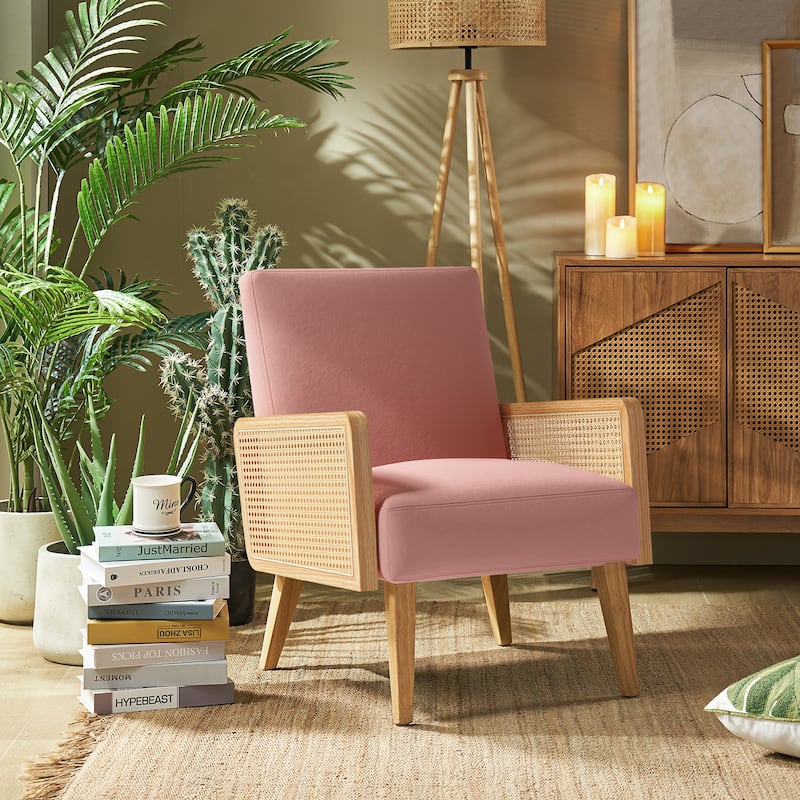 Carmina Upholstered Accent Chair with Natural Rattan Arms by HULALA HOME