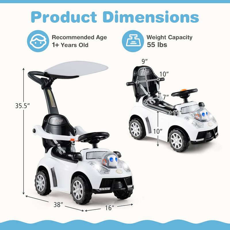 Gymax 3-in-1 Sliding Walker w/ Adjustable Canopy Horn Music & Light