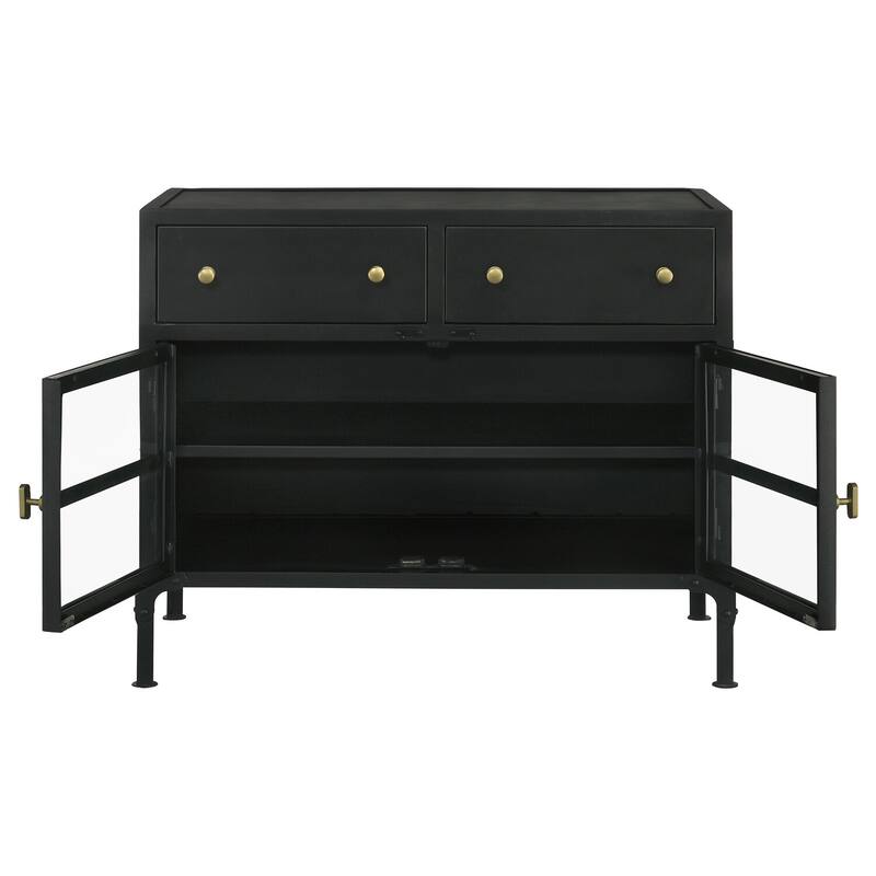 2-Drawer Metal Accent Storage Cabinet Matte Black - Industrial Tall Organizer with Adjustable Shelves and Glass