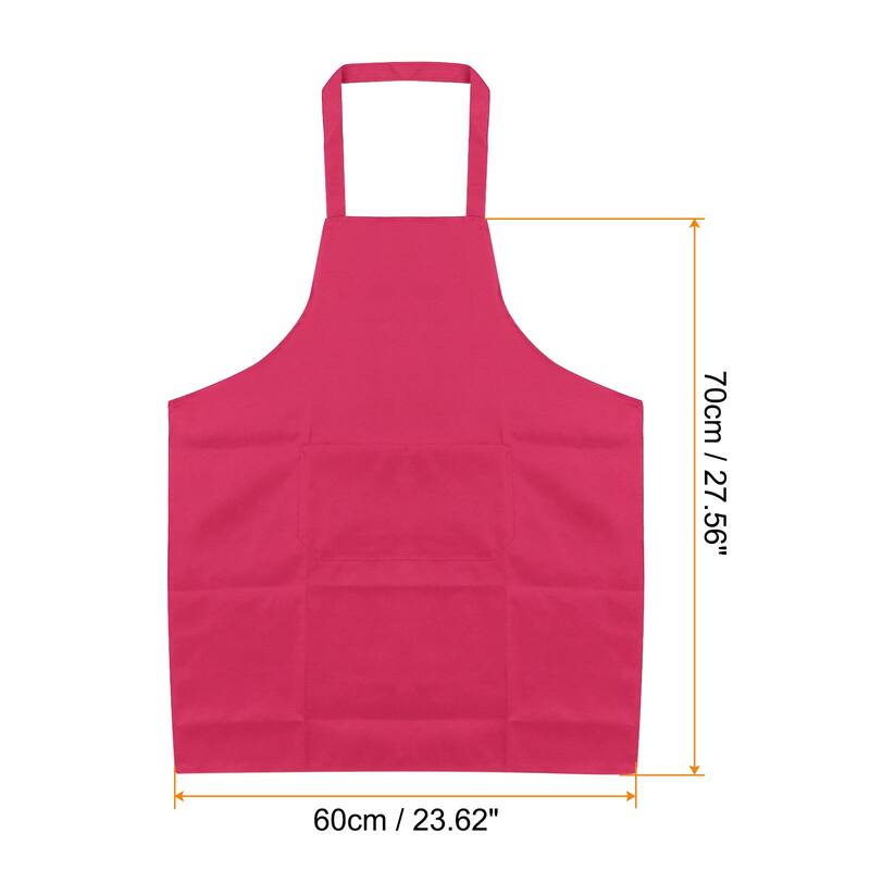 2pcs Plain Bib Aprons Washable Aprons Kitchen Cooking Aprons - 70cmx60cm - Rose Red
