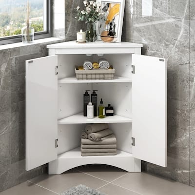 Triangle Bathroom Freestanding Storage Cabinet with Adjustable Shelves