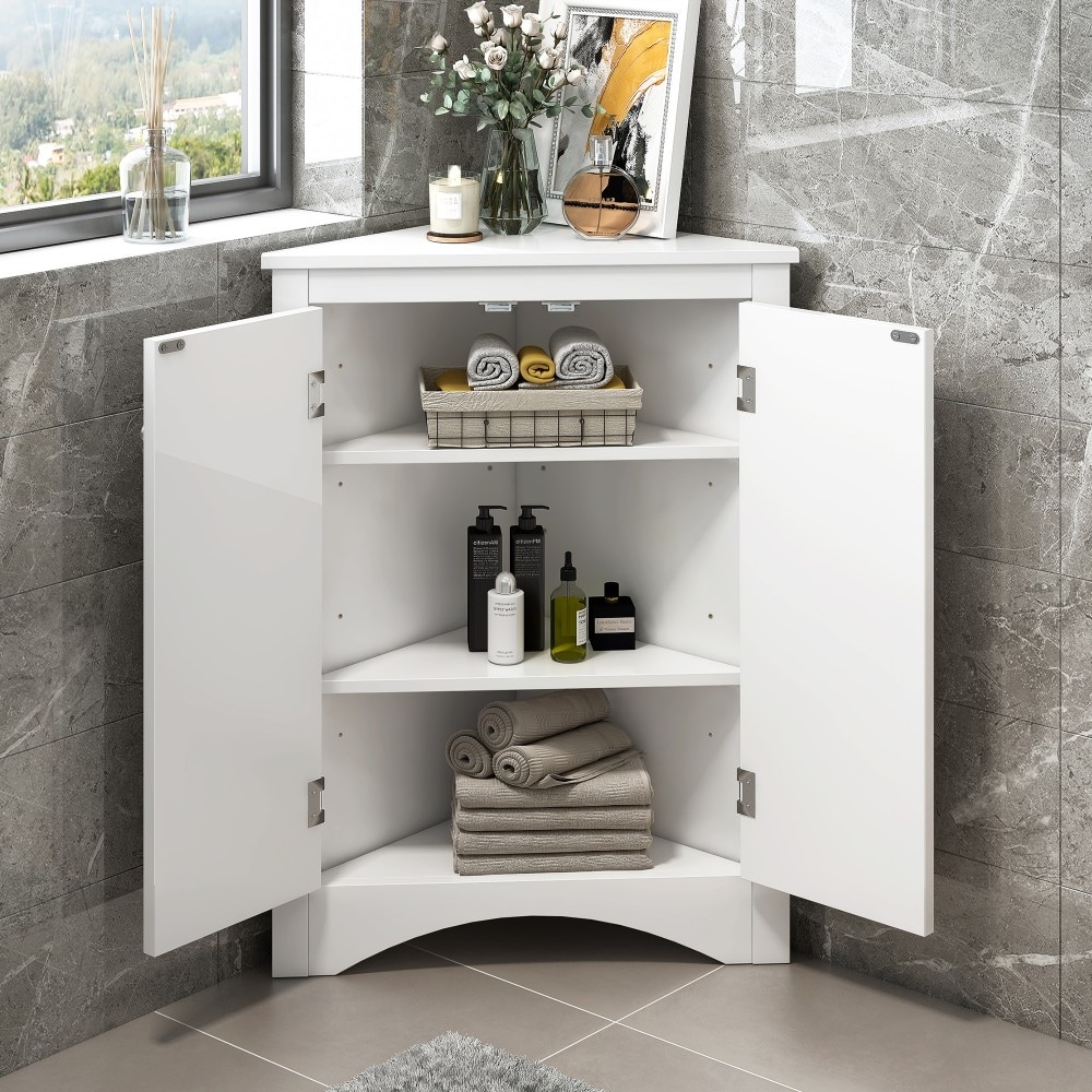 Triangle Bathroom Freestanding Storage Cabinet with Adjustable Shelves