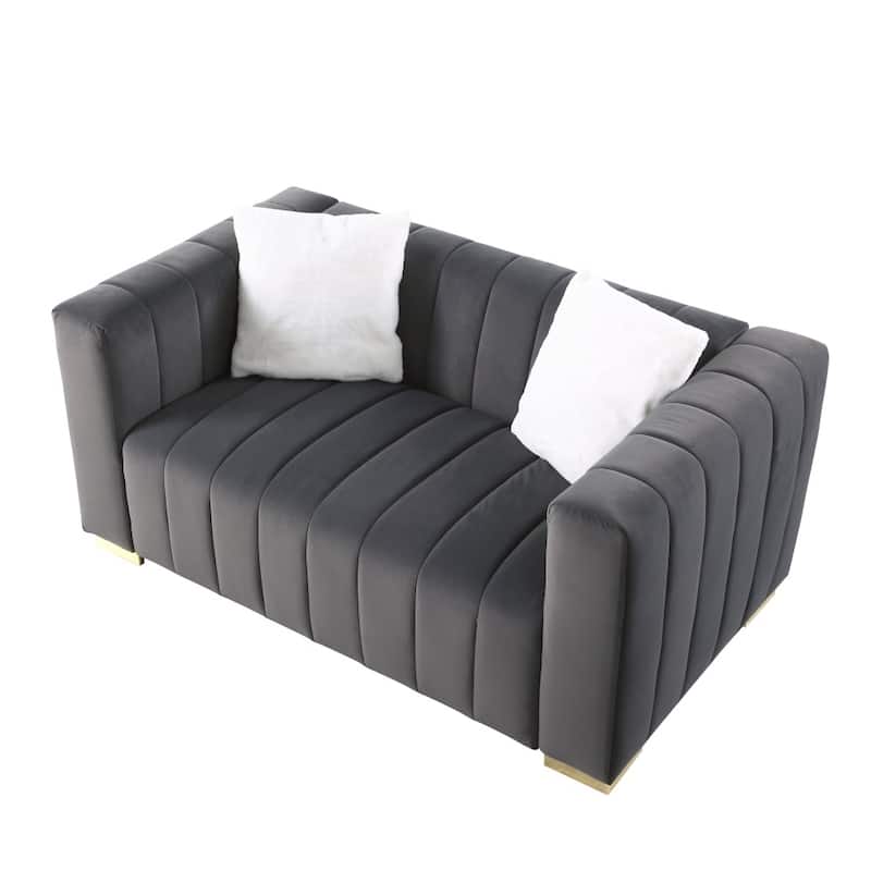 62.6" Modern 2-seater Velvet Channel Loveseat Sofa