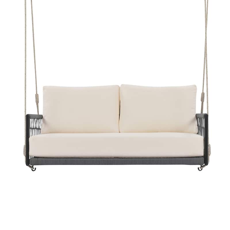 1-Piece Woven Rope Outdoor Swing Sofa with Soft Cushions Seating 2 for Patio, Courtyard and Balcony