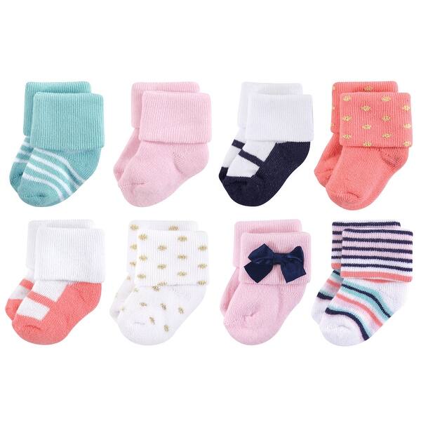 slide 1 of 1, Little Treasure Baby Girl Newborn Socks, Coral Sparkle 0-6 Months - Coral Sparkle 8-Pack