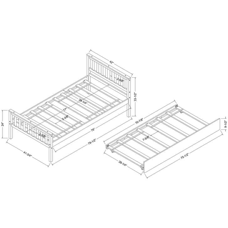 Twin Size Platform Bed with Trundle, Headboard and Footboard