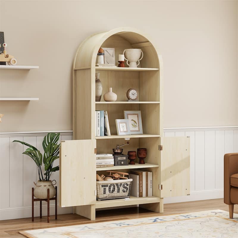 Wood Arched Kitchen Storage Pantry with Adjustable Shelves, Versatile Cupboard