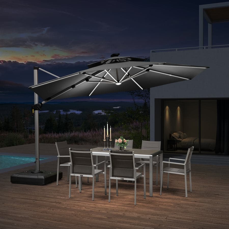 PURPLE LEAF 12 ft Double Top LED Round Patio Cantilever Umbrella