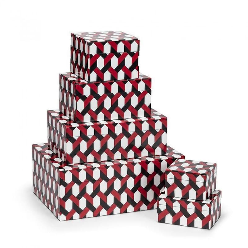 Set Of 2 Square Geometric Pattern Decorative Boxes - Multi
