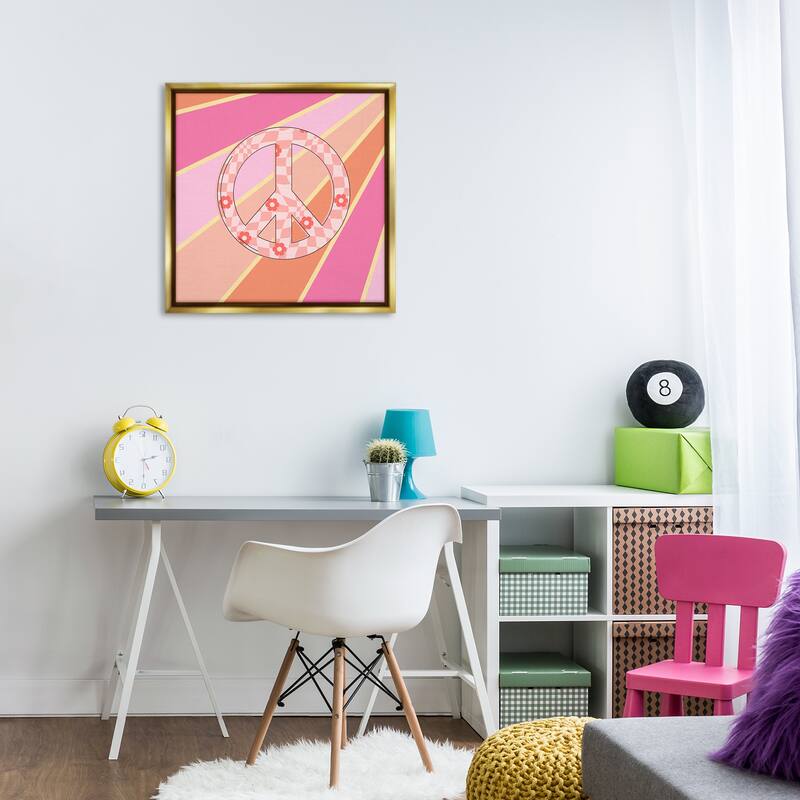 Stupell Beaming Floral Peace Symbol Framed Floater Canvas Wall Art Design By Jesse Keith