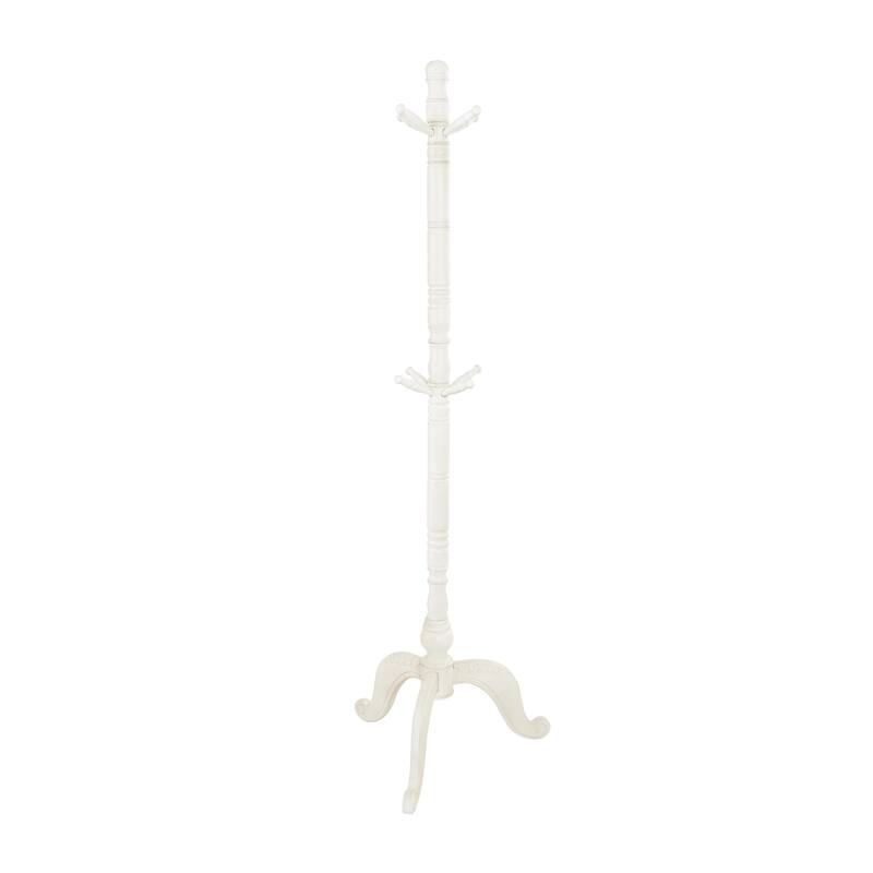 Wood 7 or 8 Hanger Coat Rack with Scrolled Feet and Leaf Carvings - Black or White - Roche River Decor