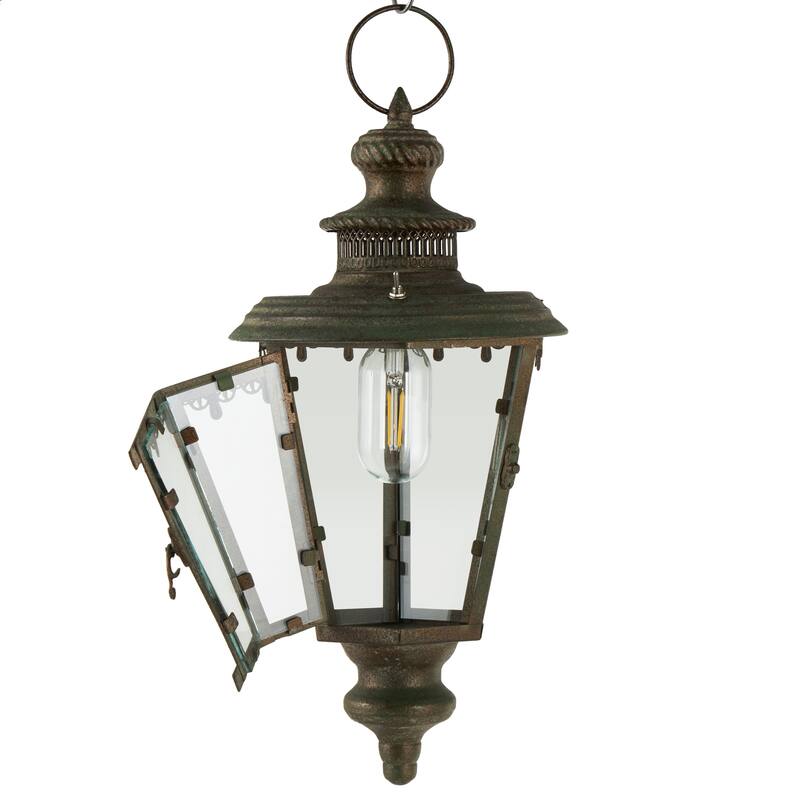 Brown Metal Lighthouse Style Decorative Indoor Outdoor Candle Lantern with Ring Handle - 8"W x 8"L x 16"H