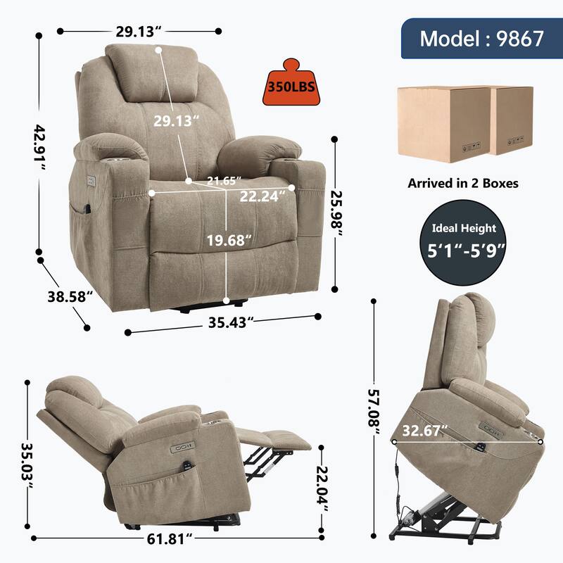 Up to 350 LBS polyester Power Lift Recliner Chair, Heavy Duty Motion Mechanism with 8-Point Vibration Massage