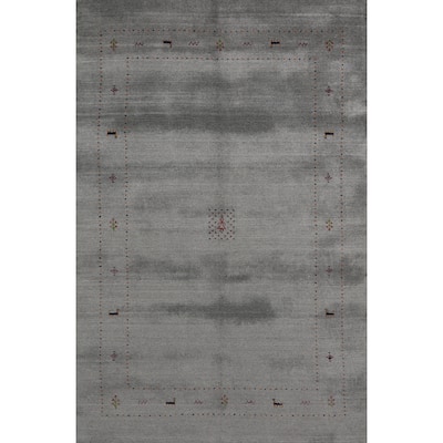 Hand Knotted Oriental 100% Wool Carpet Tribal Tribal Greys & Charcoal Gabbeh Area Rug - 7' 9'' X 4' 11''