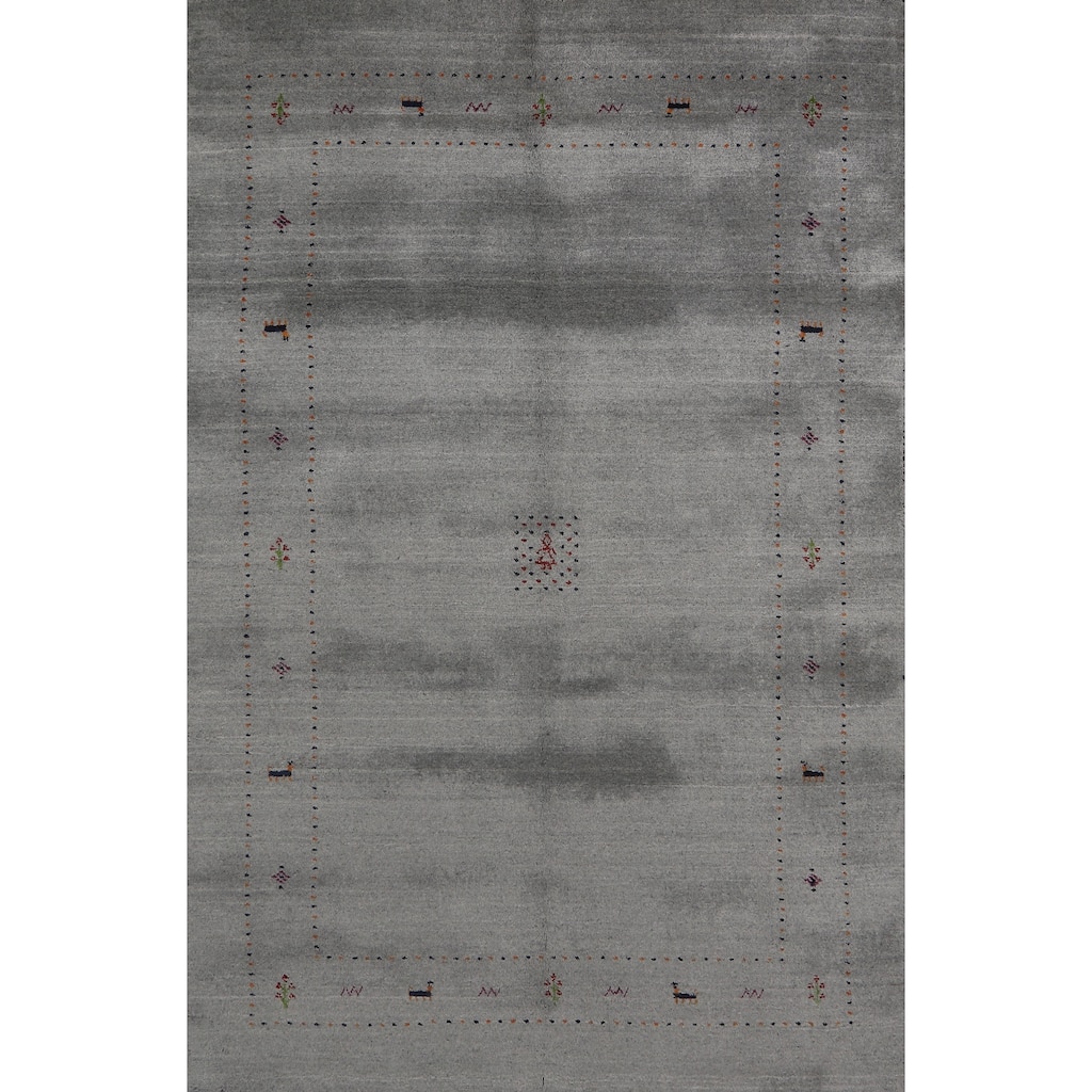 Hand Knotted Oriental 100% Wool Carpet Tribal Tribal Greys & Charcoal Gabbeh Area Rug - 7' 9'' X 4' 11''