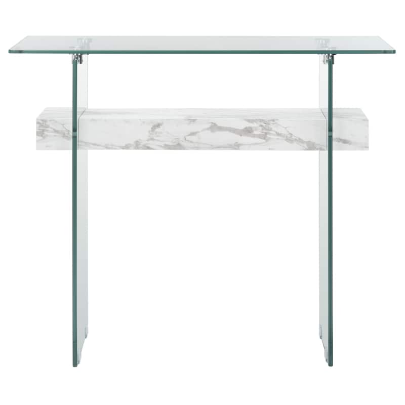 SAFAVIEH Luda Modern Rectangular Natural/ Glass Console Table - 39.4" x 13.8" x 31.5" - 39Wx14Dx32H - Clear/Marble
