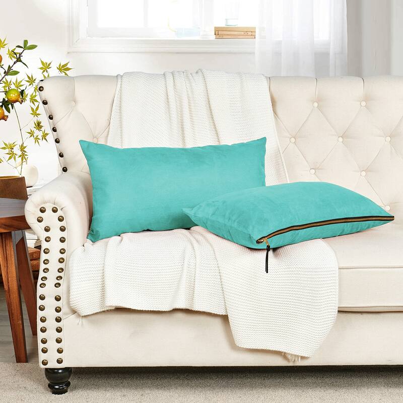 Suede 2 Piece Pillow Shell Set with Big Zipper, NO INSERT