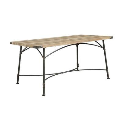 Dining Table with Metal Base in Sandy Gray and Antique Oak - Sandy Gray and Antique Oak