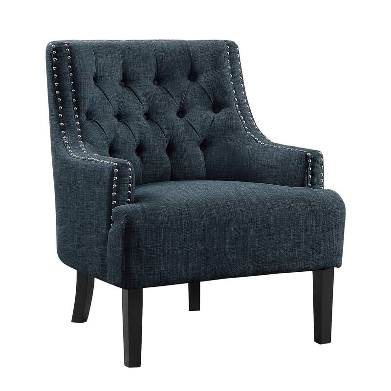 Indigo Chenille Upholstered Accent Chair with Button-Tufted Back